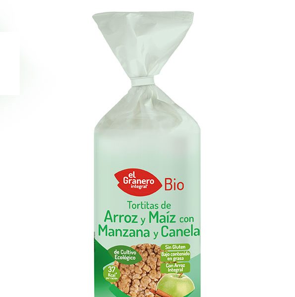 Tortas de arroz y maíz con manzana y canela